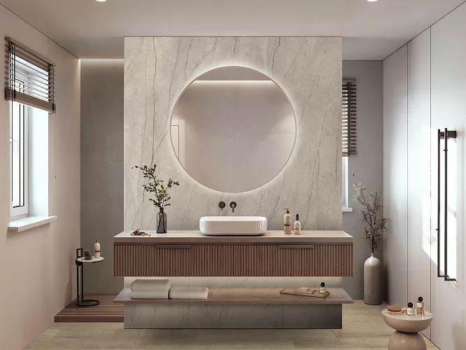 Wodoodporne płyty ścienne Elphaine R155  można montować w łazience, również pod prysznicem lub przy wannie