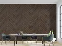 Surowy design jadalni z drewnianymi panelami ściennymi Quantum
