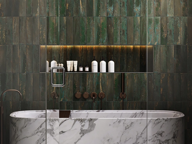 Wodoodporna płyta ścienna Kasbah Green R264 w łazience