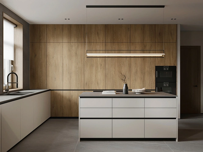 Duża kuchnia z płyt laminowanych Dąb Cremona Torro 2738 PW
