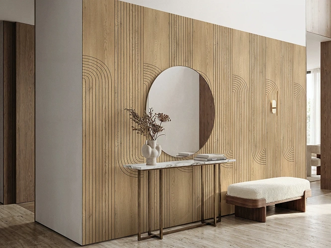 Płyty ściennej MDF Pure Wall Arkadia Cremona Torro 2738 na ścianie w przedpokoju