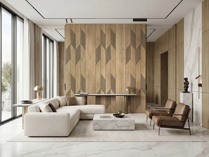 Płyty ścienne MDF Pure Wall Vector Cremona Torro 2738 w nowoczesnym salonie